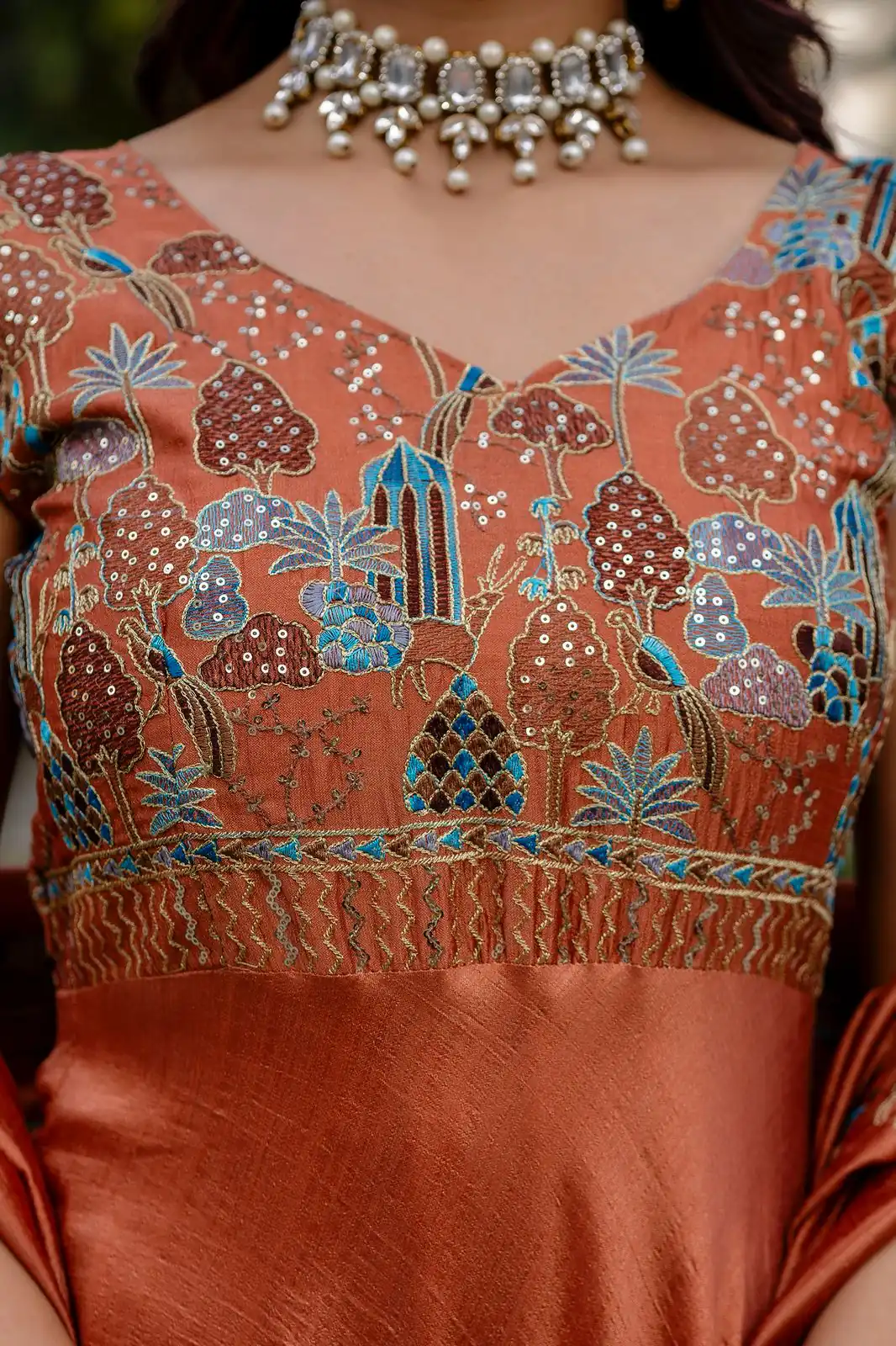 RR 39 Rust Vichitra Silk Gown Perfect for Wedding, Party, Holi, Anniversary, Mehendi –. Grab it for ₹2149. Delivery 4-6 Working Days. Shop now. | Bollywood Gowns, Creative Gowns, Designer Gowns, Embroidered Gowns, Gowns, Party Wear Gowns