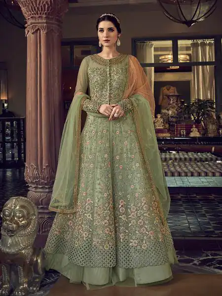Sea Green Banglory Silk Embroidery Stone Work Salwar Suit