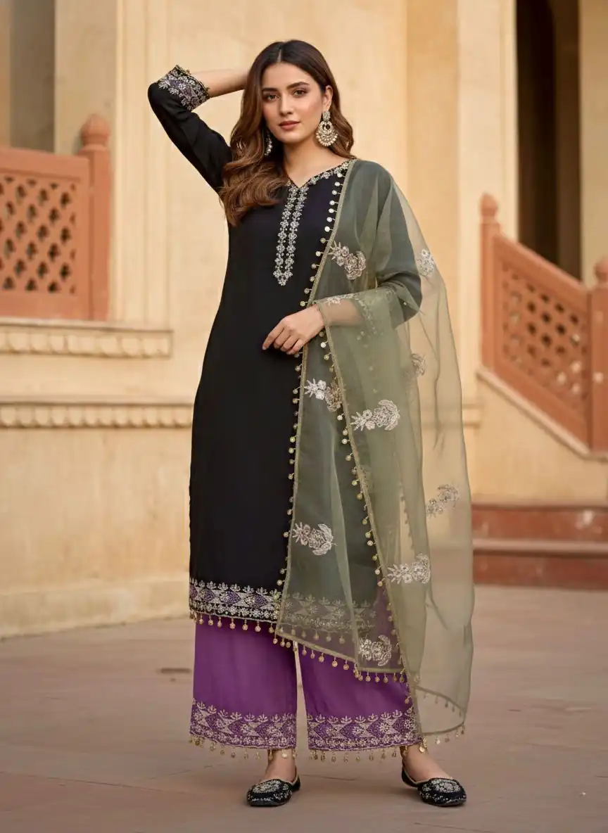 DB 35 Black Color Roman Silk Salwar Suit with Embroidery Work. Available at ₹2049 only. Delivery 4-6 Working Days. Shop now. | Casual Suits, Jump Suits, Creative suits, Designer Suits, Palazzo Suits, Party Wear Suits, Patiala Suits, Salwar suit, Straight Suits