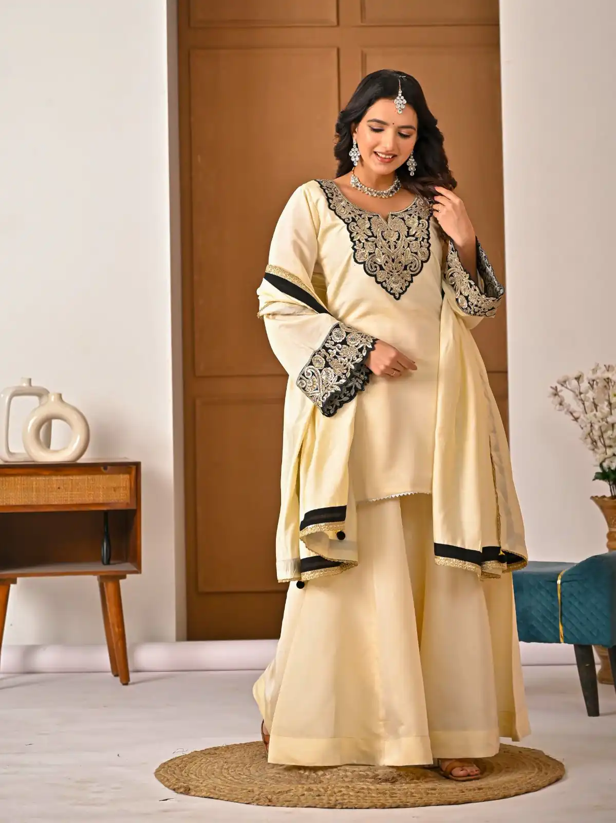 MD 3079 Cream Color Roman Silk Salwar Suit with Embroidery Work. Available at ₹2499 only. Delivery 4-6 Working Days. Shop now. | Casual Suits, Jump Suits, Creative suits, Designer Suits, Palazzo Suits, Party Wear Suits, Patiala Suits, Salwar suit, Straight Suits