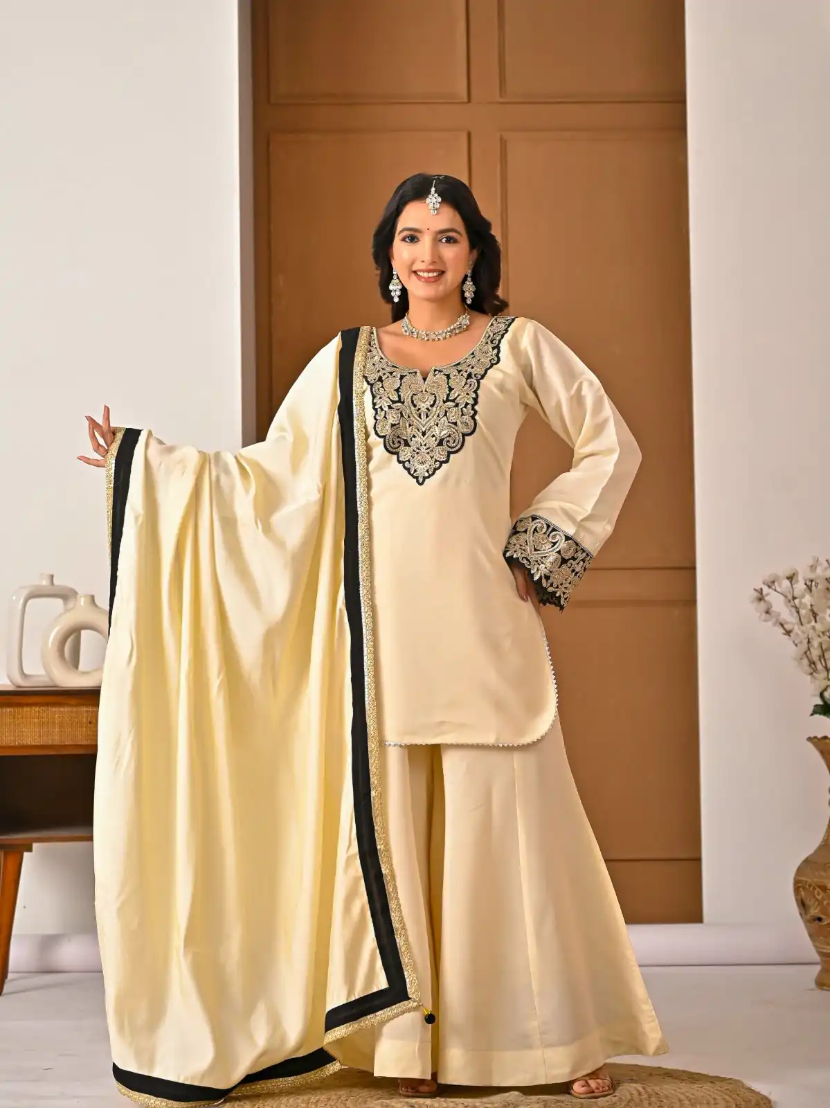 MD 3079 Cream Color Roman Silk Salwar Suit with Embroidery Work. Available at ₹2499 only. Delivery 4-6 Working Days. Shop now. | Casual Suits, Jump Suits, Creative suits, Designer Suits, Palazzo Suits, Party Wear Suits, Patiala Suits, Salwar suit, Straight Suits