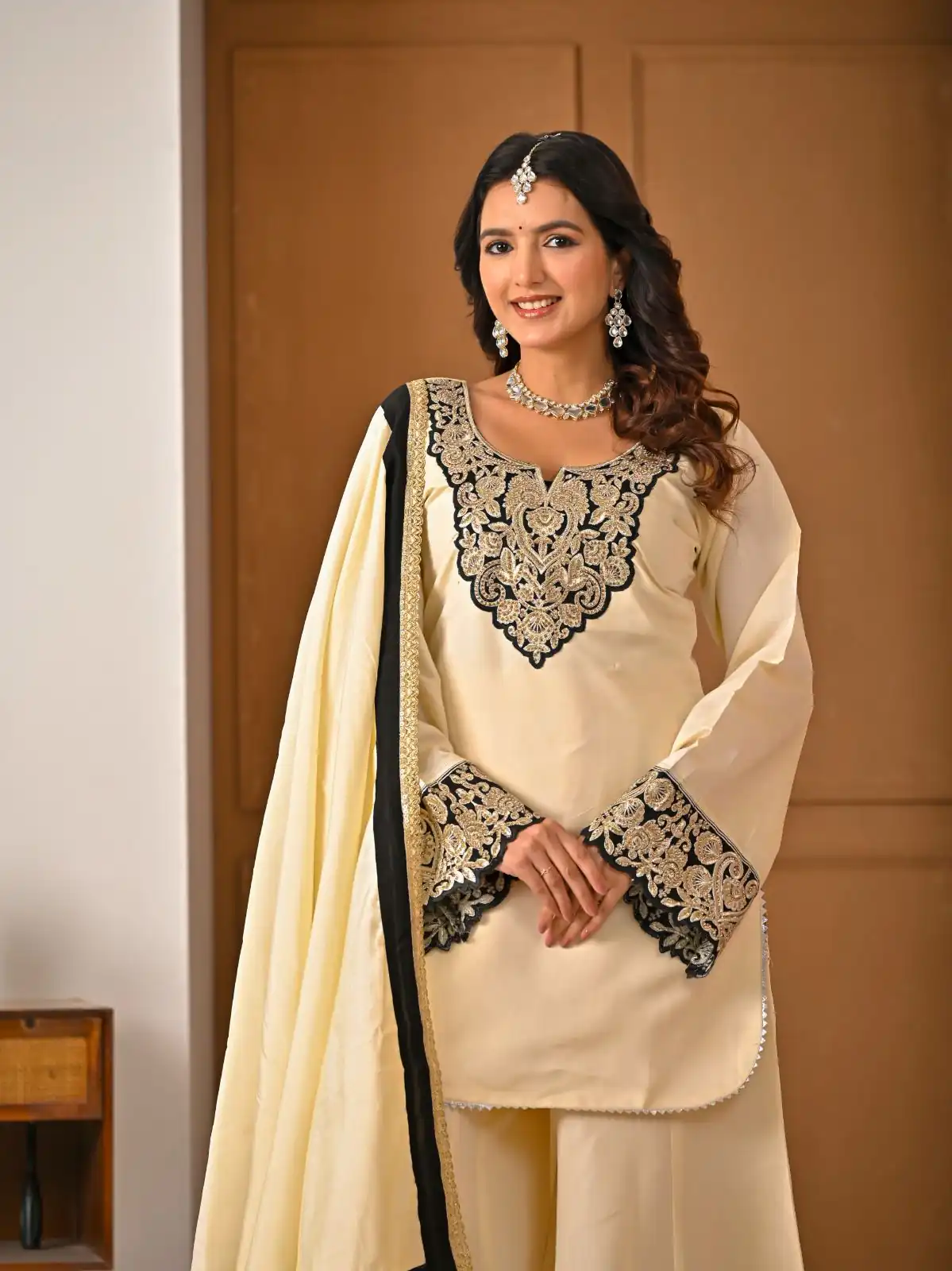 MD 3079 Cream Color Roman Silk Salwar Suit with Embroidery Work. Available at ₹2499 only. Delivery 4-6 Working Days. Shop now. | Casual Suits, Jump Suits, Creative suits, Designer Suits, Palazzo Suits, Party Wear Suits, Patiala Suits, Salwar suit, Straight Suits
