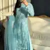 DB 34 Sky Blue Soft Net Salwar Suit. Perfect for Wedding, Party, Ganesh Chaturthi, Anniversary, Ethnic Day – Grab it for ₹1999. Delivery 4-6 Working Days | Casual Suits, Jump Suits, Creative suits, Designer Suits, Palazzo Suits, Party Wear Suits, Patiala Suits, Salwar suit, Straight Suits