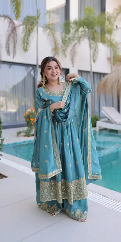 KA 1233 Sky Blue Super Silk Salwar SuitPerfect for Wedding, Party, Sangeet, Family Gatherings, Reception – . Festive Deal ₹2649. Delivery 4-6 Working Da | Casual Suits, Jump Suits, Creative suits, Designer Suits, Palazzo Suits, Party Wear Suits, Patiala Suits, Salwar suit, Straight Suits