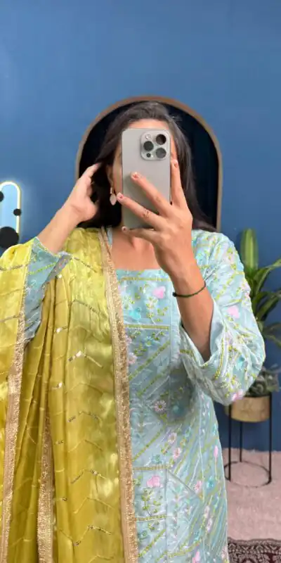 ST 1099 Sky Blue Zimmy Silk Salwar Suit Perfect for Wedding, Party, Karwa Chauth, Haldi, Eid – . Special Price ₹2449. Delivery 4-6 Working Days. Shop no | Casual Suits, Jump Suits, Creative suits, Designer Suits, Palazzo Suits, Party Wear Suits, Patiala Suits, Salwar suit, Straight Suits