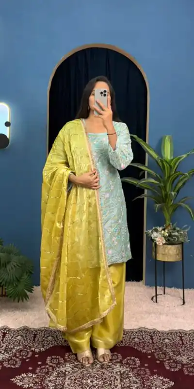 ST 1099 Sky Blue Zimmy Silk Salwar Suit Perfect for Wedding, Party, Karwa Chauth, Haldi, Eid – . Special Price ₹2449. Delivery 4-6 Working Days. Shop no | Casual Suits, Jump Suits, Creative suits, Designer Suits, Palazzo Suits, Party Wear Suits, Patiala Suits, Salwar suit, Straight Suits