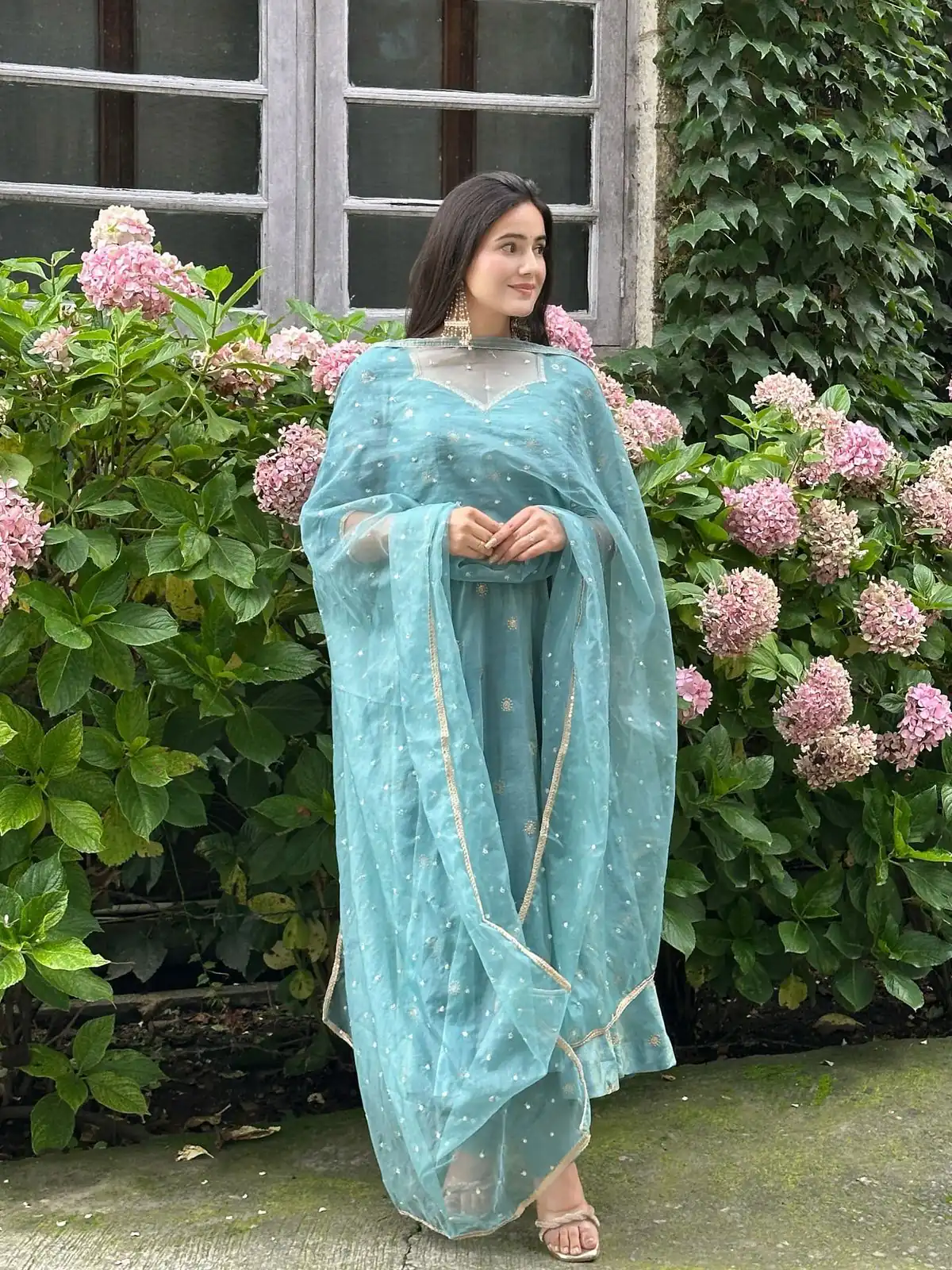 SSR 524 Sky Blue Color Vichitra silk Gown with Bead Work & Lace Work. Now at just ₹1999. Delivery 4-6 Working Days. Shop now. | Bollywood Gowns, Creative Gowns, Designer Gowns, Embroidered Gowns, Gowns, Party Wear Gowns
