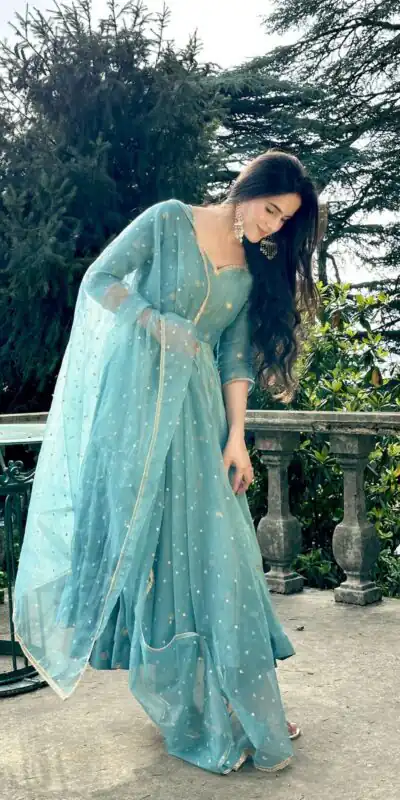 SSR 524 Sky Blue Color Vichitra silk Gown with Bead Work & Lace Work. Now at just ₹1999. Delivery 4-6 Working Days. Shop now. | Bollywood Gowns, Creative Gowns, Designer Gowns, Embroidered Gowns, Gowns, Party Wear Gowns