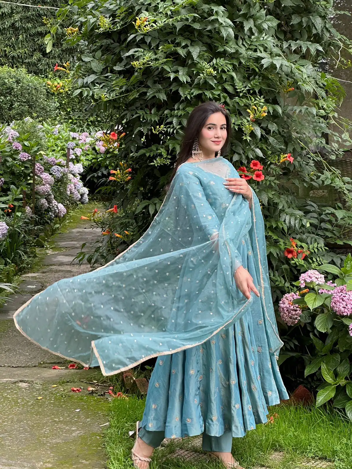 SSR 524 Sky Blue Color Vichitra silk Gown with Bead Work & Lace Work. Now at just ₹1999. Delivery 4-6 Working Days. Shop now. | Bollywood Gowns, Creative Gowns, Designer Gowns, Embroidered Gowns, Gowns, Party Wear Gowns