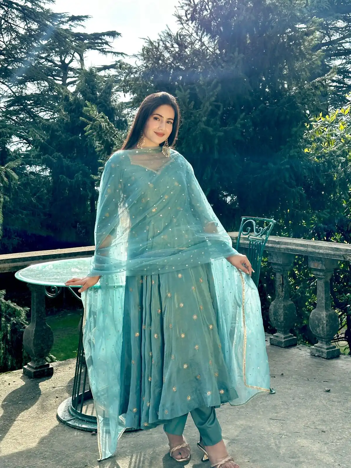 SSR 524 Sky Blue Color Vichitra silk Gown with Bead Work & Lace Work. Now at just ₹1999. Delivery 4-6 Working Days. Shop now. | Bollywood Gowns, Creative Gowns, Designer Gowns, Embroidered Gowns, Gowns, Party Wear Gowns