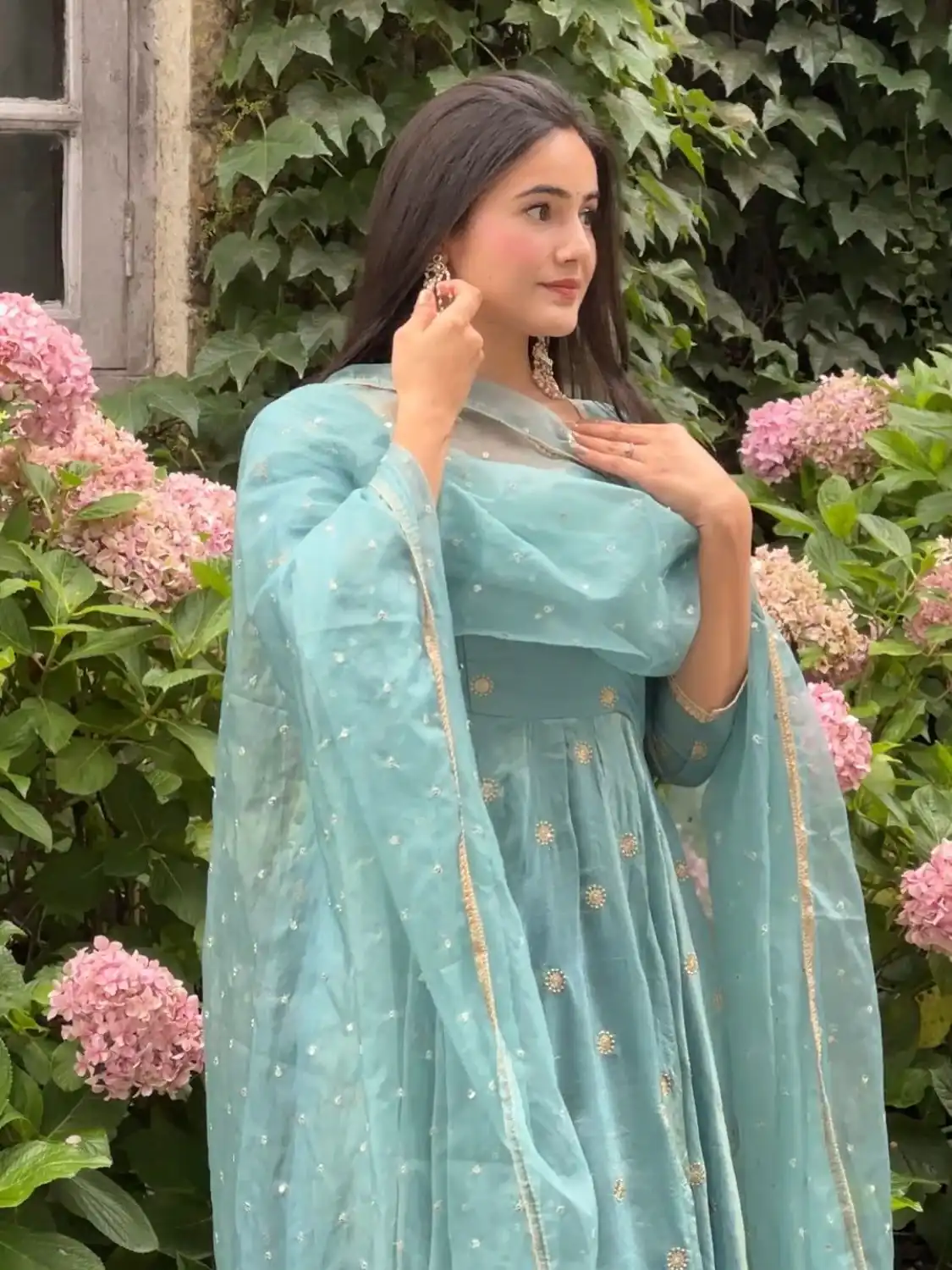SSR 524 Sky Blue Color Vichitra silk Gown with Bead Work & Lace Work. Now at just ₹1999. Delivery 4-6 Working Days. Shop now. | Bollywood Gowns, Creative Gowns, Designer Gowns, Embroidered Gowns, Gowns, Party Wear Gowns