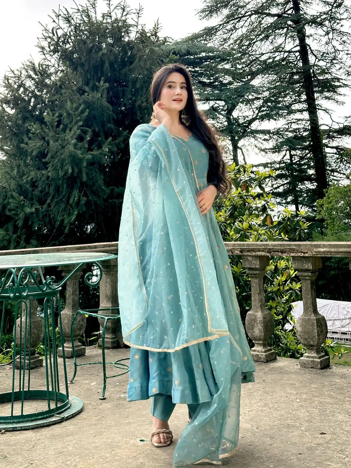 SSR 524 Sky Blue Color Vichitra silk Gown with Bead Work & Lace Work. Now at just ₹1999. Delivery 4-6 Working Days. Shop now. | Bollywood Gowns, Creative Gowns, Designer Gowns, Embroidered Gowns, Gowns, Party Wear Gowns