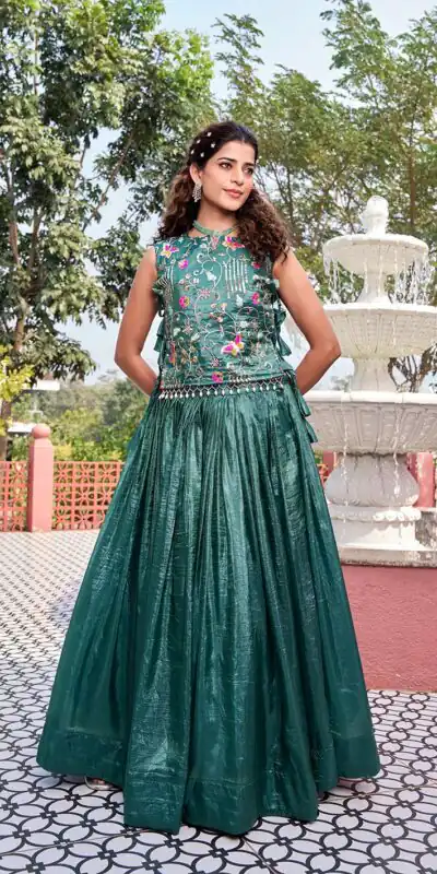 Ram 166 Teal Green Gold Crush Lehenga Choli Perfect for Wedding, Party, Ethnic Day, Karwa Chauth, Sangeet Special Price ₹2549. Delivery 4-6 Working Days. | Bollywood Lehenga, Creative Lehenga, Designer Lehenga, Embroidered Lehenga, Lehenga, Party Wear Lehenga