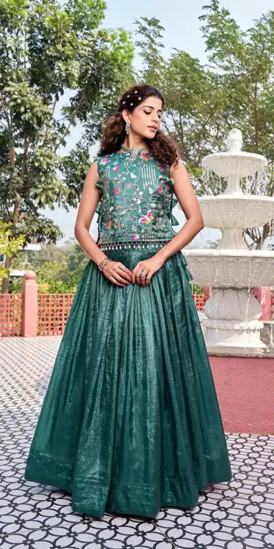 Ram 166 Teal Green Gold Crush Lehenga Choli Perfect for Wedding, Party, Ethnic Day, Karwa Chauth, Sangeet Special Price ₹2549. Delivery 4-6 Working Days. | Bollywood Lehenga, Creative Lehenga, Designer Lehenga, Embroidered Lehenga, Lehenga, Party Wear Lehenga