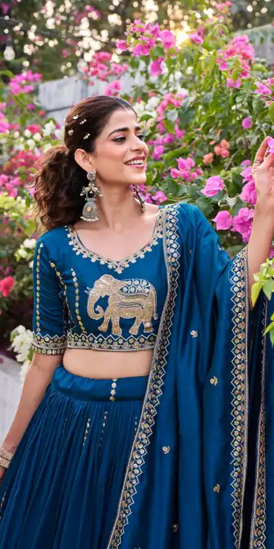 Ram 165 Blue in Color Vichitra Silk Embroidery Work Lehenga Choli . Now at just ₹2599. Delivery 4-6 Working Days. Shop now. | Bollywood Lehenga, Creative Lehenga, Designer Lehenga, Embroidered Lehenga, Lehenga, Party Wear Lehenga