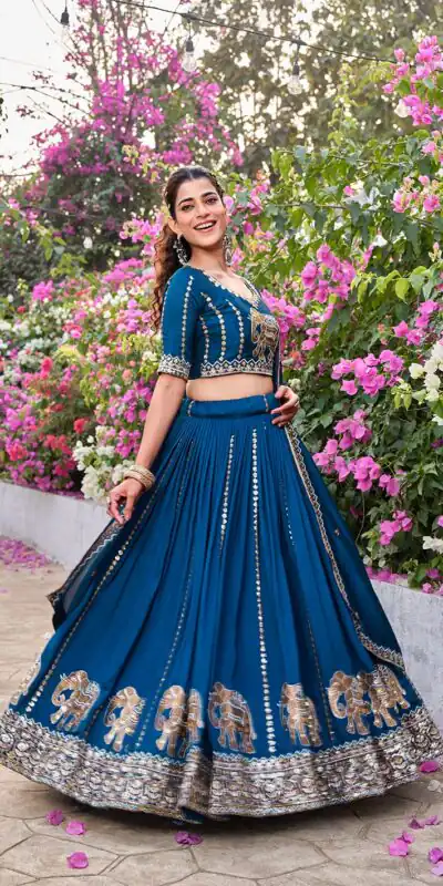 Ram 165 Blue in Color Vichitra Silk Embroidery Work Lehenga Choli . Now at just ₹2599. Delivery 4-6 Working Days. Shop now. | Bollywood Lehenga, Creative Lehenga, Designer Lehenga, Embroidered Lehenga, Lehenga, Party Wear Lehenga