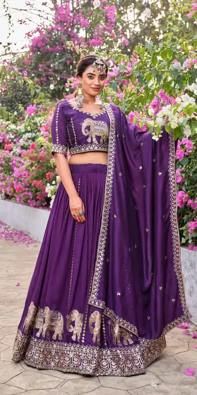 Ram 165 Dark Purple in Color Vichitra Silk Embroidery Work Lehenga Choli . Now at just ₹2599. Delivery 4-6 Working Days. Shop now. | Bollywood Lehenga, Creative Lehenga, Designer Lehenga, Embroidered Lehenga, Lehenga, Party Wear Lehenga