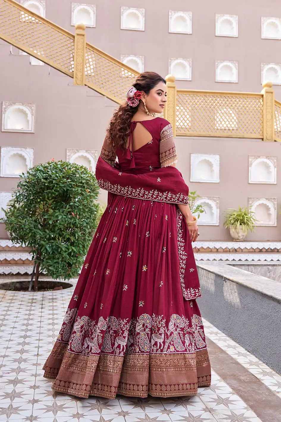 Special Maroon Vichitra Silk Thread Work Lehenga Choli - Image 2