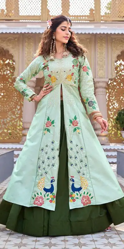 Ram 164 Pista Color Satin Silk Lehenga Choli with Embroidery Work. Best Price ₹2649. Delivery 4-6 Working Days. Shop now. | Bollywood Lehenga, Creative Lehenga, Designer Lehenga, Embroidered Lehenga, Lehenga, Party Wear Lehenga