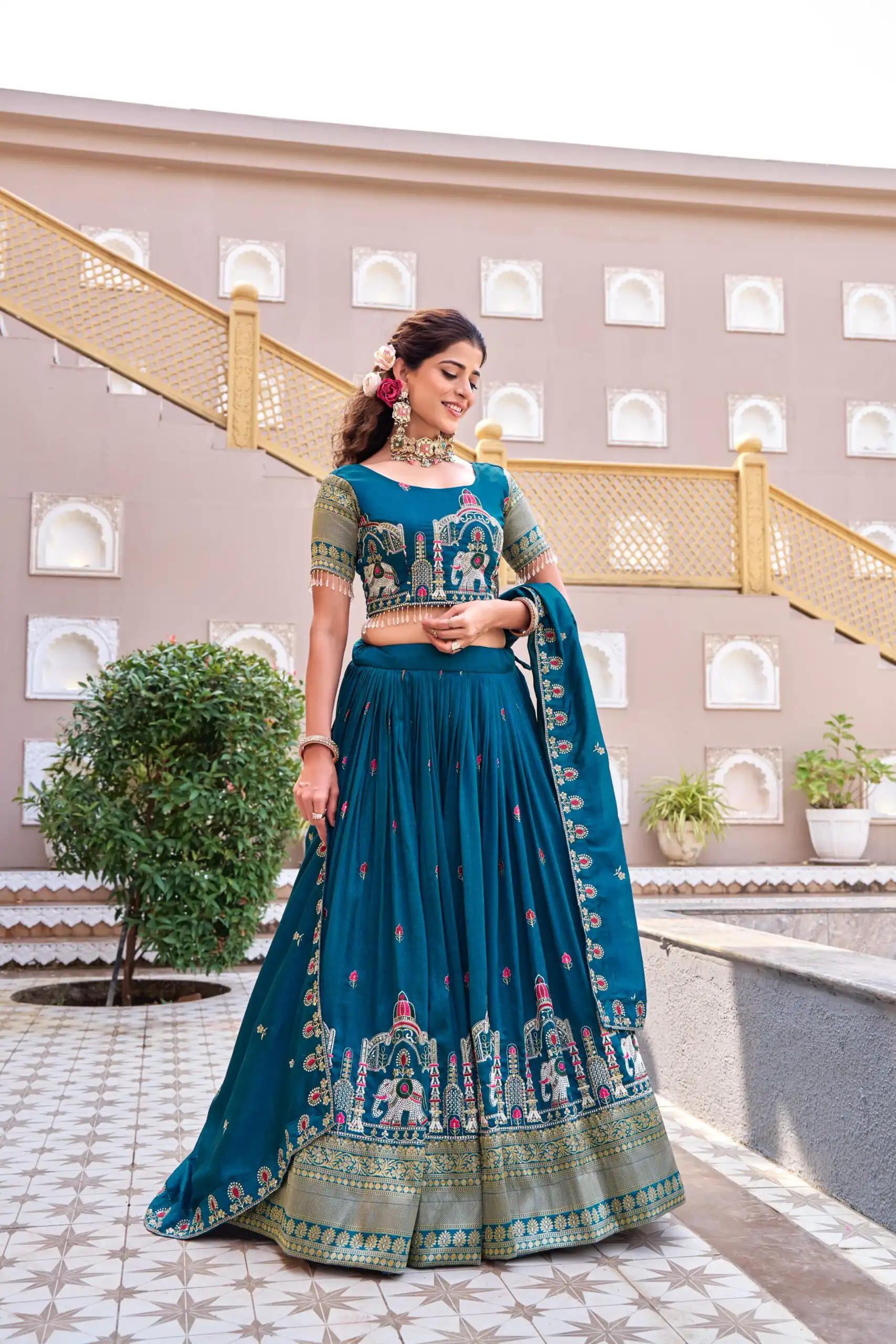 Ram 163 Teal in Color Vichitra Silk Embroidery Work Lehenga Choli . Now at just ₹3049. Delivery 4-6 Working Days. Shop now. | Bollywood Lehenga, Creative Lehenga, Designer Lehenga, Embroidered Lehenga, Lehenga, Party Wear Lehenga