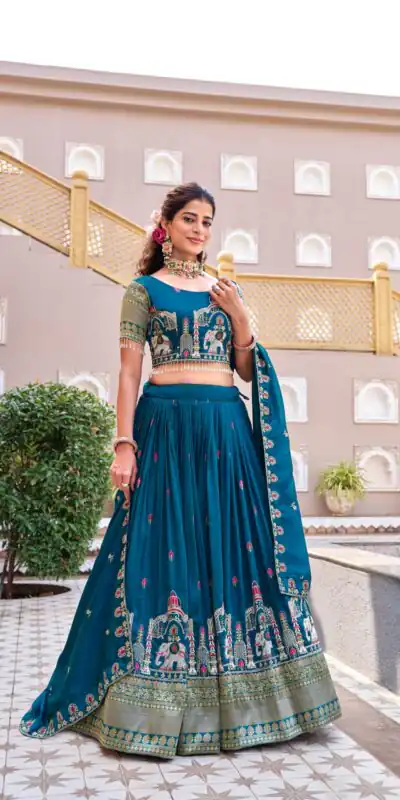 Ram 163 Teal in Color Vichitra Silk Embroidery Work Lehenga Choli . Now at just ₹3049. Delivery 4-6 Working Days. Shop now. | Bollywood Lehenga, Creative Lehenga, Designer Lehenga, Embroidered Lehenga, Lehenga, Party Wear Lehenga