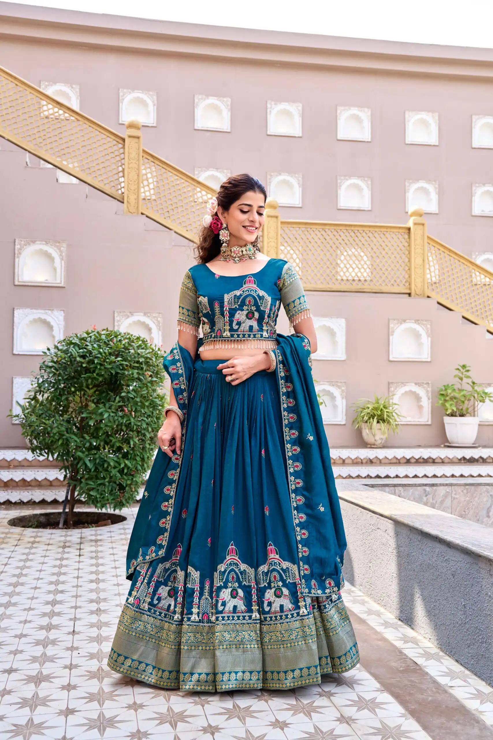 Ram 163 Teal in Color Vichitra Silk Embroidery Work Lehenga Choli . Now at just ₹3049. Delivery 4-6 Working Days. Shop now. | Bollywood Lehenga, Creative Lehenga, Designer Lehenga, Embroidered Lehenga, Lehenga, Party Wear Lehenga