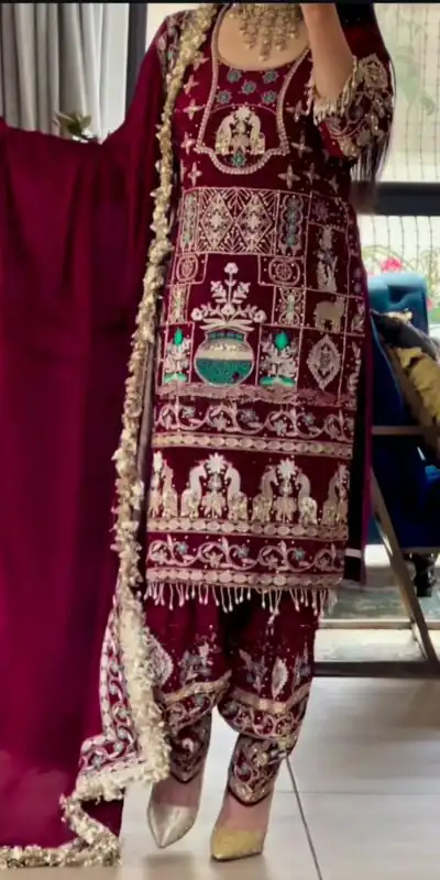 NF 1247 Maroon in Color Natural Crepe Embroidery Work Salwar Suit . Affordable Price ₹2599. Delivery 4-6 Working Days. Shop now. | Casual Suits, Jump Suits, Creative suits, Designer Suits, Palazzo Suits, Party Wear Suits, Patiala Suits, Salwar suit, Straight Suits