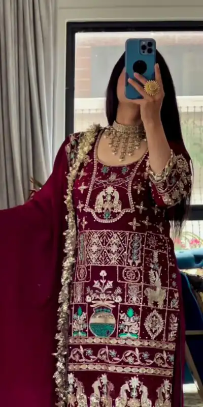 NF 1247 Maroon in Color Natural Crepe Embroidery Work Salwar Suit . Affordable Price ₹2599. Delivery 4-6 Working Days. Shop now. | Casual Suits, Jump Suits, Creative suits, Designer Suits, Palazzo Suits, Party Wear Suits, Patiala Suits, Salwar suit, Straight Suits