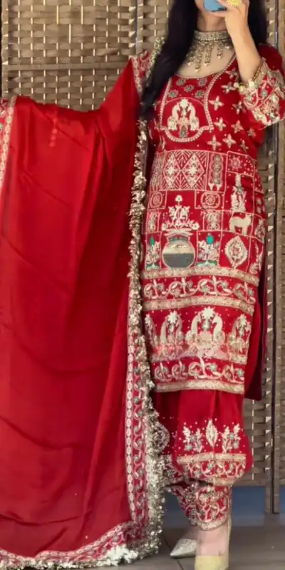 NF 1247 Red in Color Natural Crepe Embroidery Work Salwar Suit . Affordable Price ₹2599. Delivery 4-6 Working Days. Shop now. | Casual Suits, Jump Suits, Creative suits, Designer Suits, Palazzo Suits, Party Wear Suits, Patiala Suits, Salwar suit, Straight Suits