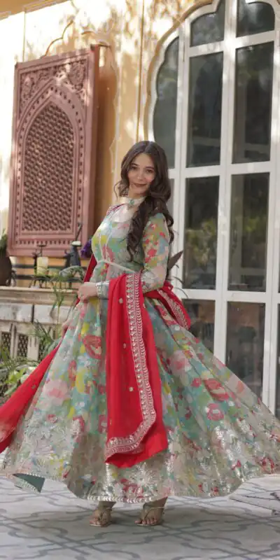 KA 1159 Sky Blue Russian Silk Gown Perfect for Wedding, Party, Ethnic Day, Haldi, Traditional Day – . Special Price ₹3149. Delivery 4-6 Working Day | Bollywood Gowns, Creative Gowns, Designer Gowns, Embroidered Gowns, Gowns, Party Wear Gowns