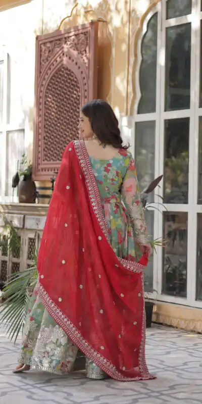 KA 1159 Sky Blue Russian Silk Gown Perfect for Wedding, Party, Ethnic Day, Haldi, Traditional Day – . Special Price ₹3149. Delivery 4-6 Working Day | Bollywood Gowns, Creative Gowns, Designer Gowns, Embroidered Gowns, Gowns, Party Wear Gowns