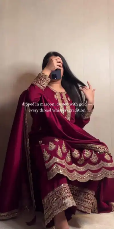 MD 3038 Maroon Color Crep Salwar Suit Brown with Embroidery Work. Exclusive Offer ₹2099. Delivery 4-6 Working Days. Shop now. | Casual Suits, Jump Suits, Creative suits, Designer Suits, Palazzo Suits, Party Wear Suits, Patiala Suits, Salwar suit, Straight Suits