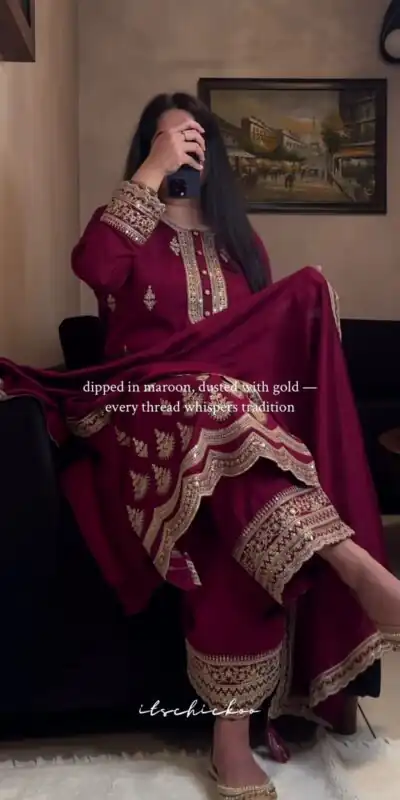 MD 3038 Maroon Color Crep Salwar Suit Brown with Embroidery Work. Exclusive Offer ₹2099. Delivery 4-6 Working Days. Shop now. | Casual Suits, Jump Suits, Creative suits, Designer Suits, Palazzo Suits, Party Wear Suits, Patiala Suits, Salwar suit, Straight Suits