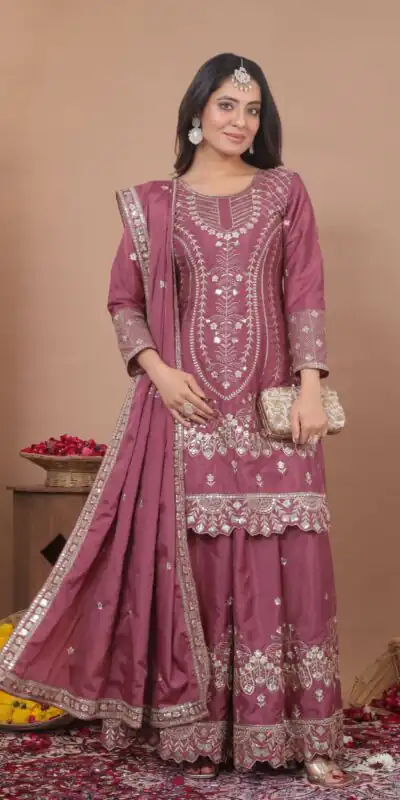 FE 128 Onion Natural Crep Salwar Suit Brown with Embroidery Work. Exclusive Offer ₹2449. Delivery 4-6 Working Days. Shop now. | Casual Suits, Jump Suits, Creative suits, Designer Suits, Palazzo Suits, Party Wear Suits, Patiala Suits, Salwar suit, Straight Suits