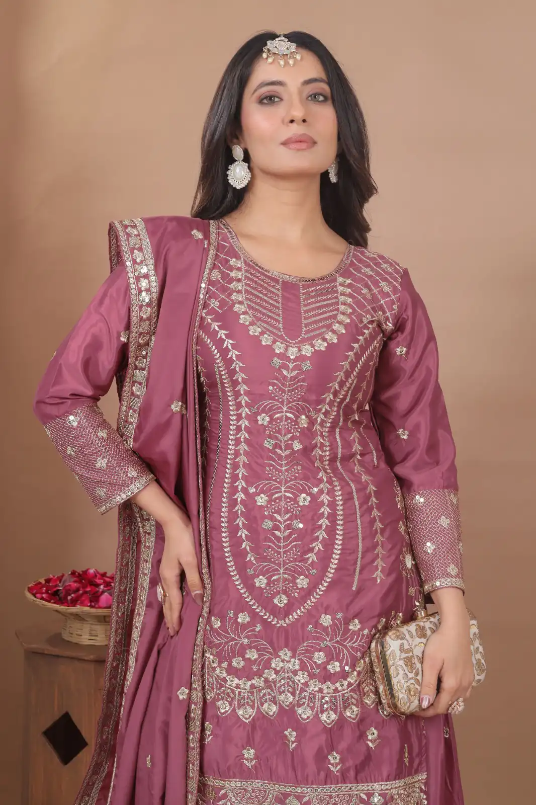 FE 128 Onion Natural Crep Salwar Suit Brown with Embroidery Work. Exclusive Offer ₹2449. Delivery 4-6 Working Days. Shop now. | Casual Suits, Jump Suits, Creative suits, Designer Suits, Palazzo Suits, Party Wear Suits, Patiala Suits, Salwar suit, Straight Suits