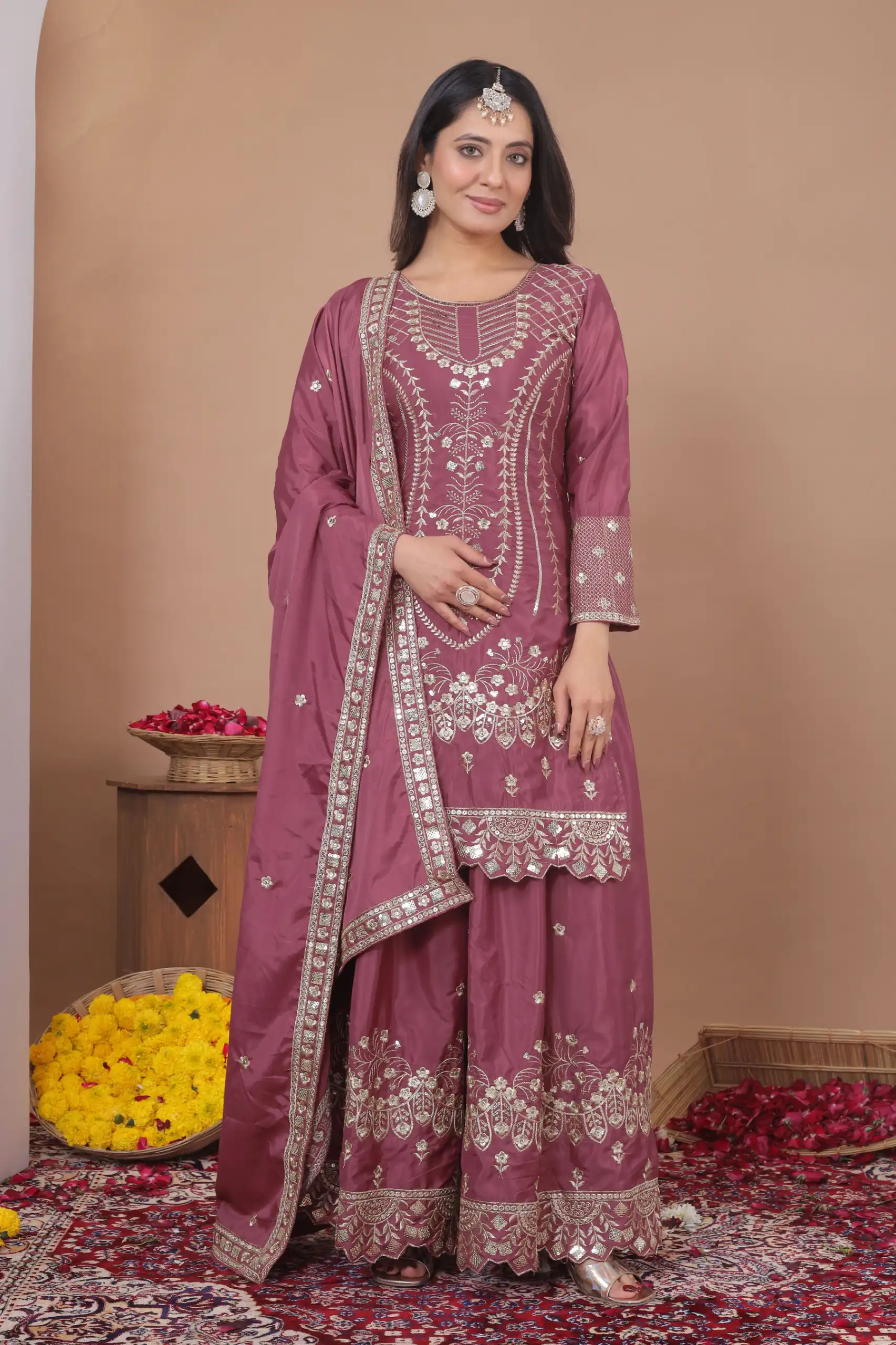 FE 128 Onion Natural Crep Salwar Suit Brown with Embroidery Work. Exclusive Offer ₹2449. Delivery 4-6 Working Days. Shop now. | Casual Suits, Jump Suits, Creative suits, Designer Suits, Palazzo Suits, Party Wear Suits, Patiala Suits, Salwar suit, Straight Suits