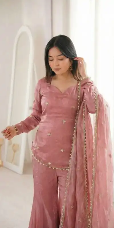 ZSR 3159 Peach Fendy Silk Salwar Suitwith Embroidery Work & Lace Work. Now at just ₹2049. Delivery 4-6 Working Days. Shop now. | Casual Suits, Jump Suits, Creative suits, Designer Suits, Palazzo Suits, Party Wear Suits, Patiala Suits, Salwar suit, Straight Suits