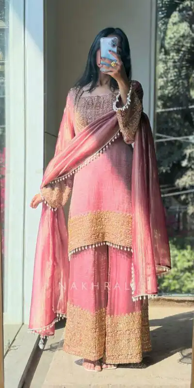 VLM 324 Peach Fendy Silk Salwar Suit Perfect for Wedding, Party, Cultural Events, Sangeet, Housewarming – . Grab it for ₹2449. Delivery 4-6 Working Days | Casual Suits, Jump Suits, Creative suits, Designer Suits, Palazzo Suits, Party Wear Suits, Patiala Suits, Salwar suit, Straight Suits