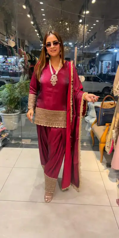 ZSR 3164 Red Fendy Silk Salwar Suitwith Embroidery Work & Lace Work. Now at just ₹2099. Delivery 4-6 Working Days. Shop now. | Casual Suits, Jump Suits, Creative suits, Designer Suits, Palazzo Suits, Party Wear Suits, Patiala Suits, Salwar suit, Straight Suits