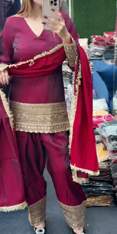 ZSR 3164 Red Fendy Silk Salwar Suitwith Embroidery Work & Lace Work. Now at just ₹2099. Delivery 4-6 Working Days. Shop now. | Casual Suits, Jump Suits, Creative suits, Designer Suits, Palazzo Suits, Party Wear Suits, Patiala Suits, Salwar suit, Straight Suits