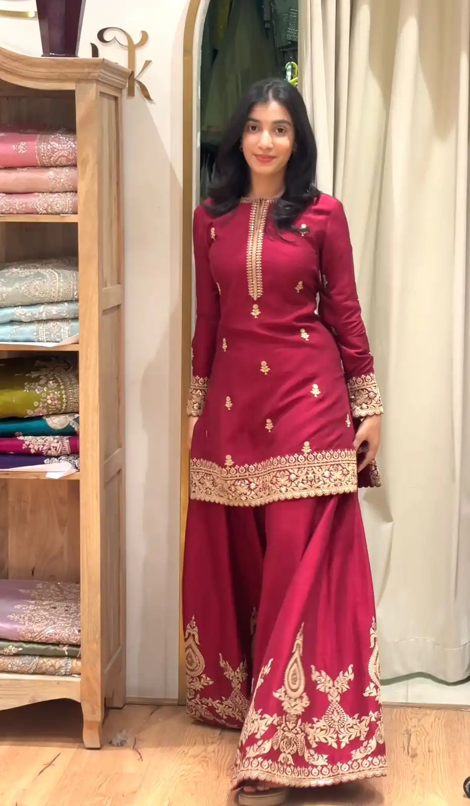 MF 501 Red Natural Crep Salwar Suit Brown with Embroidery Work. Exclusive Offer ₹2549. Delivery 4-6 Working Days. Shop now. | Casual Suits, Jump Suits, Creative suits, Designer Suits, Palazzo Suits, Party Wear Suits, Patiala Suits, Salwar suit, Straight Suits