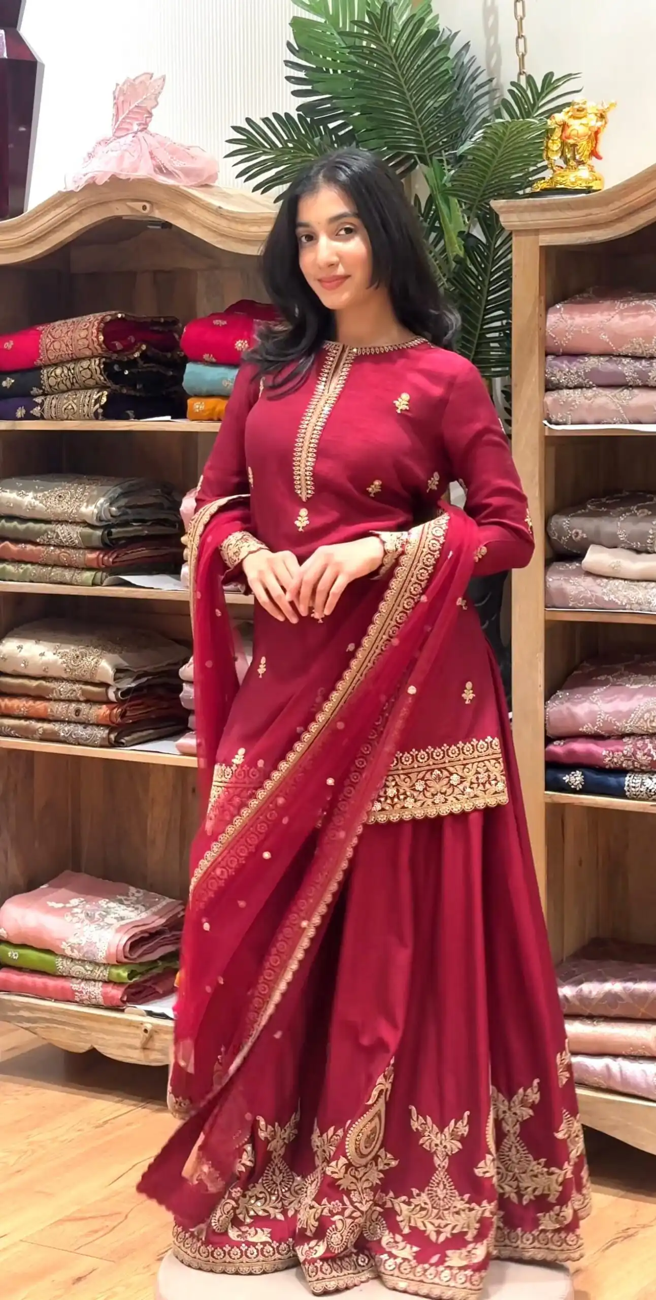 MF 501 Red Natural Crep Salwar Suit Brown with Embroidery Work. Exclusive Offer ₹2549. Delivery 4-6 Working Days. Shop now. | Casual Suits, Jump Suits, Creative suits, Designer Suits, Palazzo Suits, Party Wear Suits, Patiala Suits, Salwar suit, Straight Suits