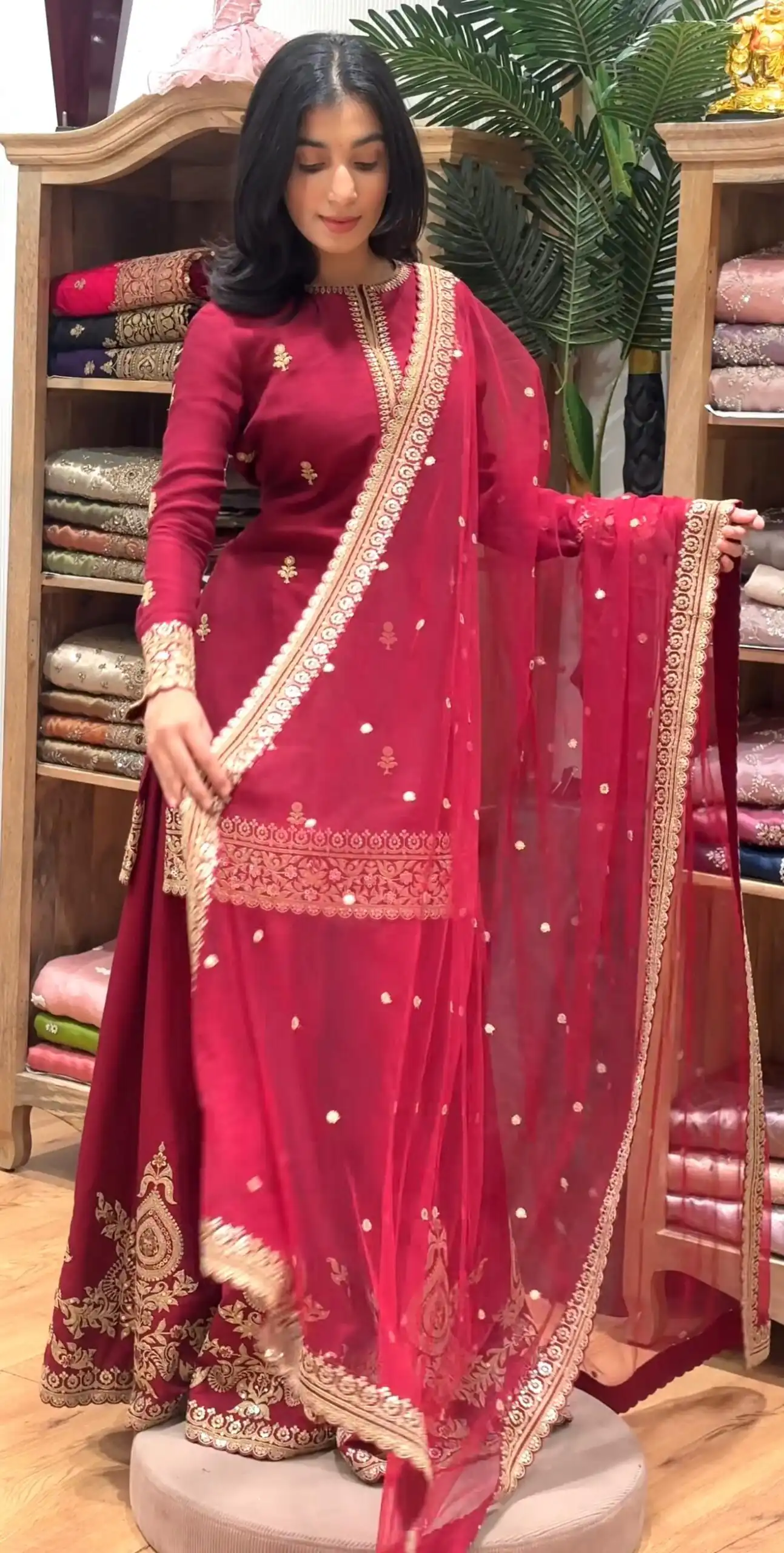 MF 501 Red Natural Crep Salwar Suit Brown with Embroidery Work. Exclusive Offer ₹2549. Delivery 4-6 Working Days. Shop now. | Casual Suits, Jump Suits, Creative suits, Designer Suits, Palazzo Suits, Party Wear Suits, Patiala Suits, Salwar suit, Straight Suits