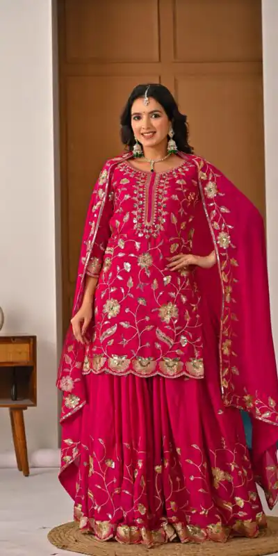 MD 3057 Pink Chinon Silk Salwar Suit with Embroidery Work & Lace Work. Affordable Price ₹2149. Delivery 4-6 Working Days. Shop now. | Casual Suits, Jump Suits, Creative suits, Designer Suits, Palazzo Suits, Party Wear Suits, Patiala Suits, Salwar suit, Straight Suits