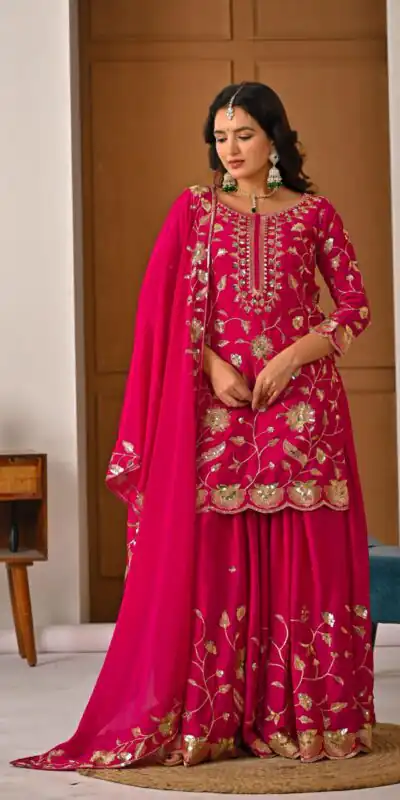 MD 3057 Pink Chinon Silk Salwar Suit with Embroidery Work & Lace Work. Affordable Price ₹2149. Delivery 4-6 Working Days. Shop now. | Casual Suits, Jump Suits, Creative suits, Designer Suits, Palazzo Suits, Party Wear Suits, Patiala Suits, Salwar suit, Straight Suits
