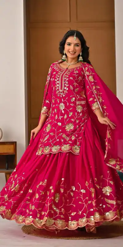 MD 3057 Pink Chinon Silk Salwar Suit with Embroidery Work & Lace Work. Affordable Price ₹2149. Delivery 4-6 Working Days. Shop now. | Casual Suits, Jump Suits, Creative suits, Designer Suits, Palazzo Suits, Party Wear Suits, Patiala Suits, Salwar suit, Straight Suits