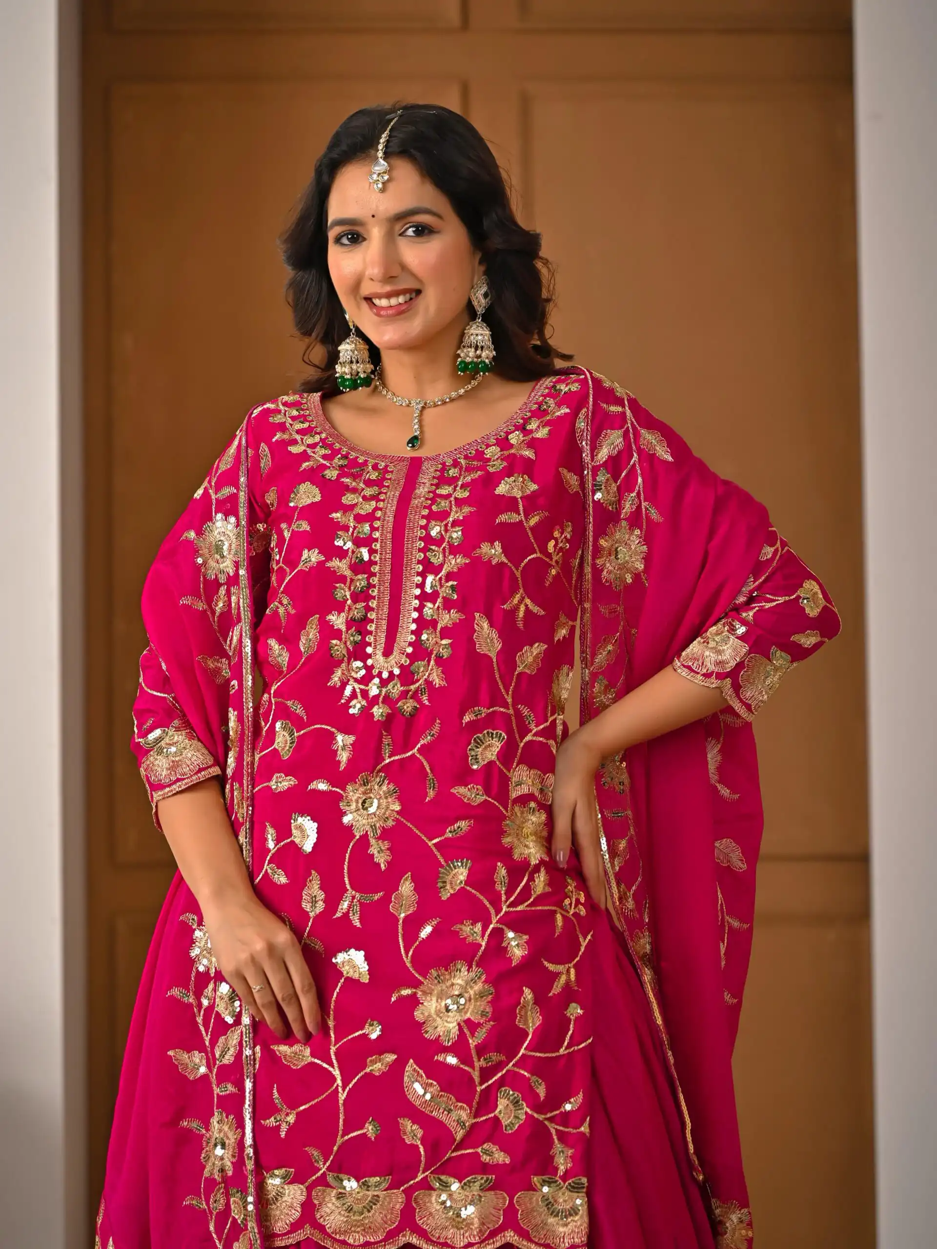 MD 3057 Pink Chinon Silk Salwar Suit with Embroidery Work & Lace Work. Affordable Price ₹2149. Delivery 4-6 Working Days. Shop now. | Casual Suits, Jump Suits, Creative suits, Designer Suits, Palazzo Suits, Party Wear Suits, Patiala Suits, Salwar suit, Straight Suits