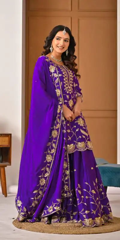 MD 3057 Purple Chinon Silk Salwar Suit with Embroidery Work & Lace Work. Affordable Price ₹2149. Delivery 4-6 Working Days. Shop now. | Casual Suits, Jump Suits, Creative suits, Designer Suits, Palazzo Suits, Party Wear Suits, Patiala Suits, Salwar suit, Straight Suits
