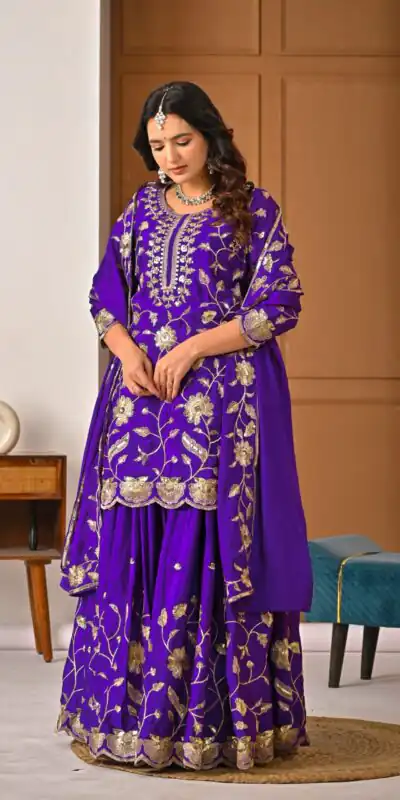 MD 3057 Purple Chinon Silk Salwar Suit with Embroidery Work & Lace Work. Affordable Price ₹2149. Delivery 4-6 Working Days. Shop now. | Casual Suits, Jump Suits, Creative suits, Designer Suits, Palazzo Suits, Party Wear Suits, Patiala Suits, Salwar suit, Straight Suits