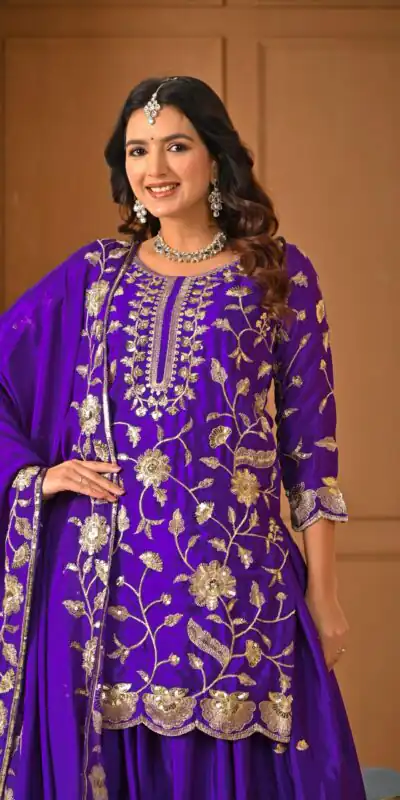 MD 3057 Purple Chinon Silk Salwar Suit with Embroidery Work & Lace Work. Affordable Price ₹2149. Delivery 4-6 Working Days. Shop now. | Casual Suits, Jump Suits, Creative suits, Designer Suits, Palazzo Suits, Party Wear Suits, Patiala Suits, Salwar suit, Straight Suits